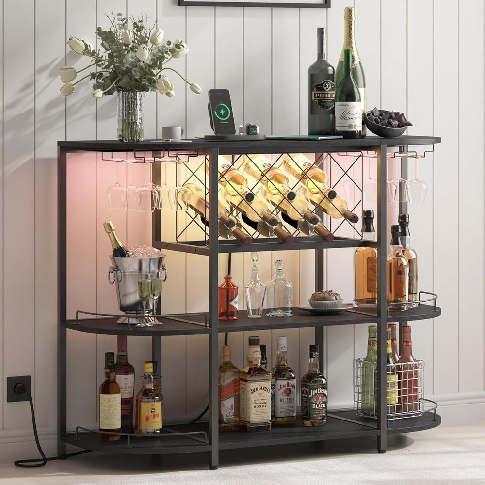 Home Bar And Coffee - Black 3-Tier Coffee Table with Wine