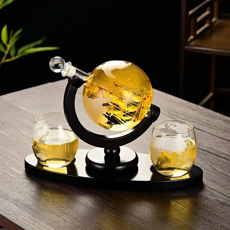 Decanter Globe Set - Decorative Globe Wine Decanter Set, Glass