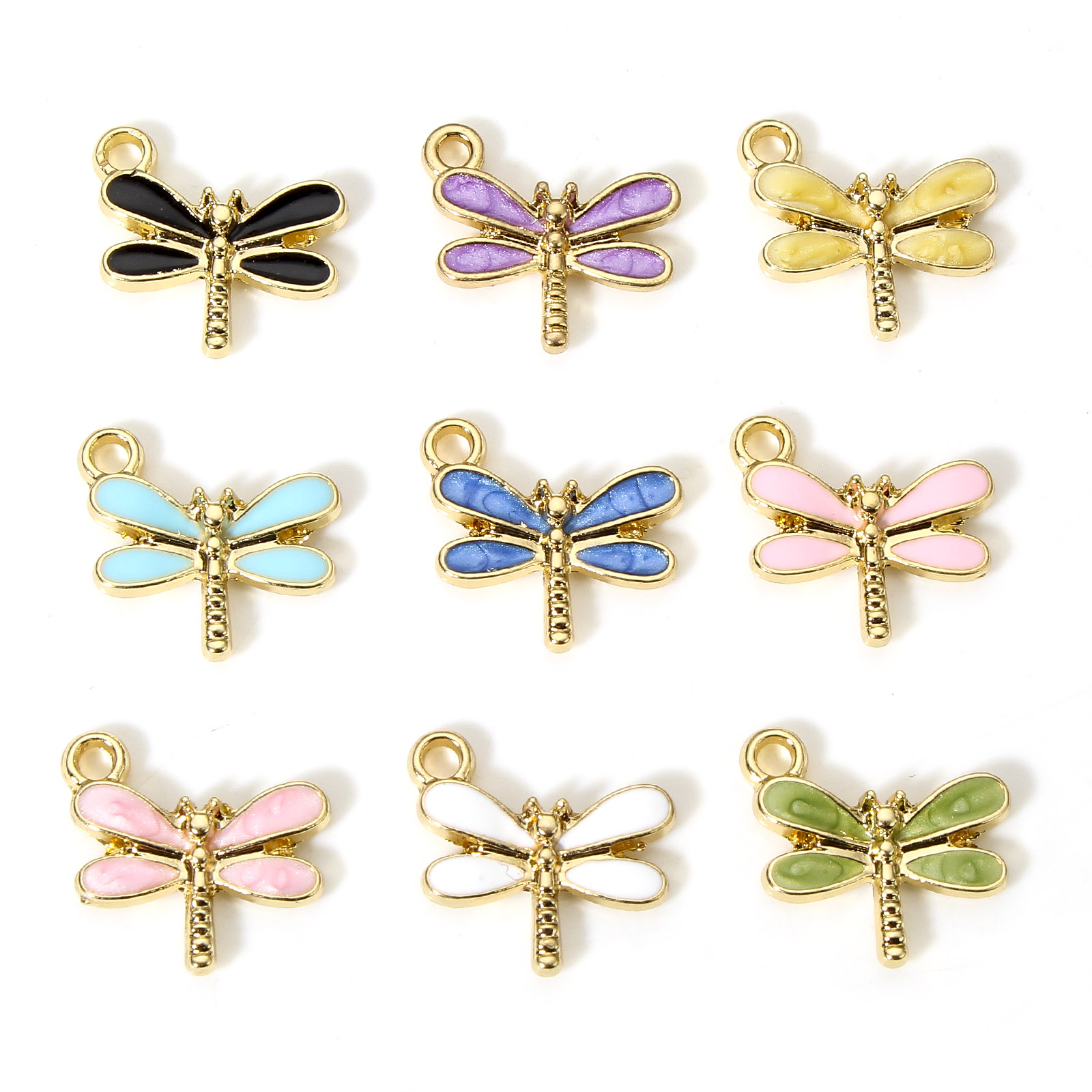 Bar Cart Gold - 10 PCs Dragonfly Animal Enamel Charms