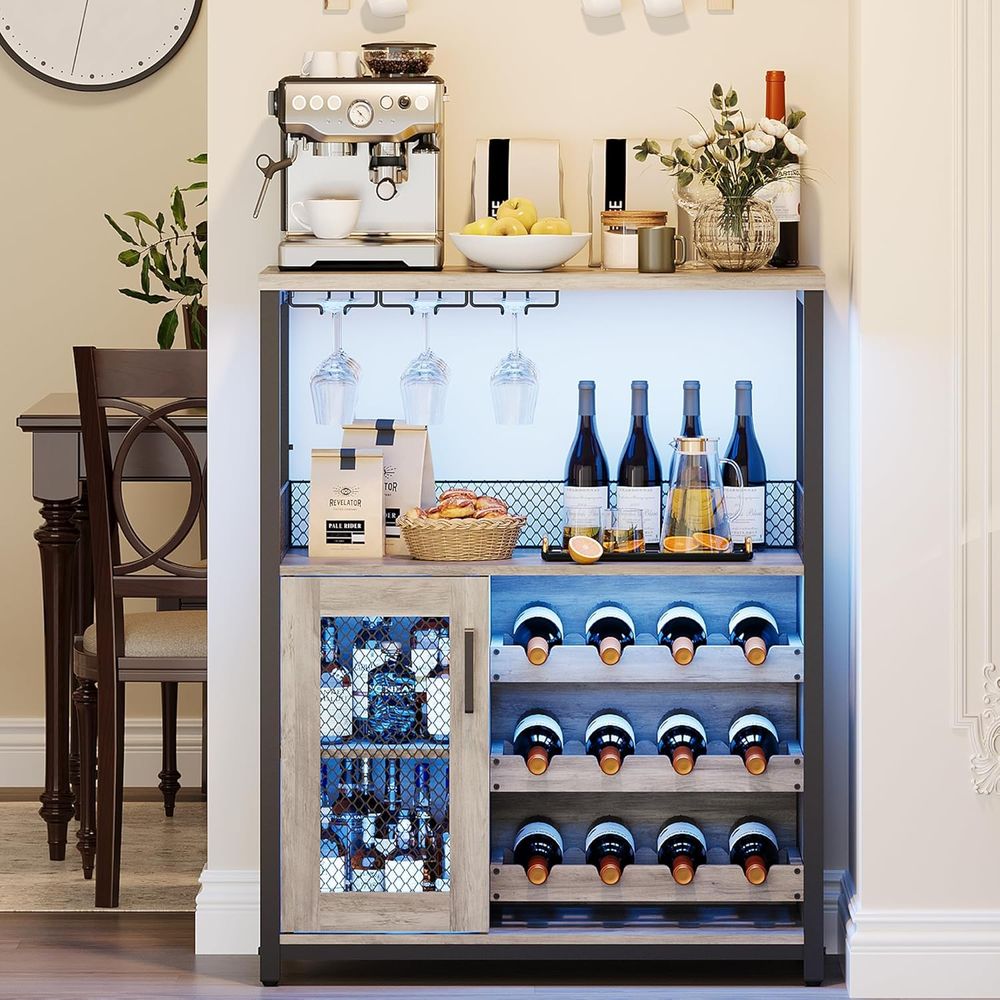 Industrial-Style LED-Lit Wine  - Home Bar And Cabinet ulasan dan harga