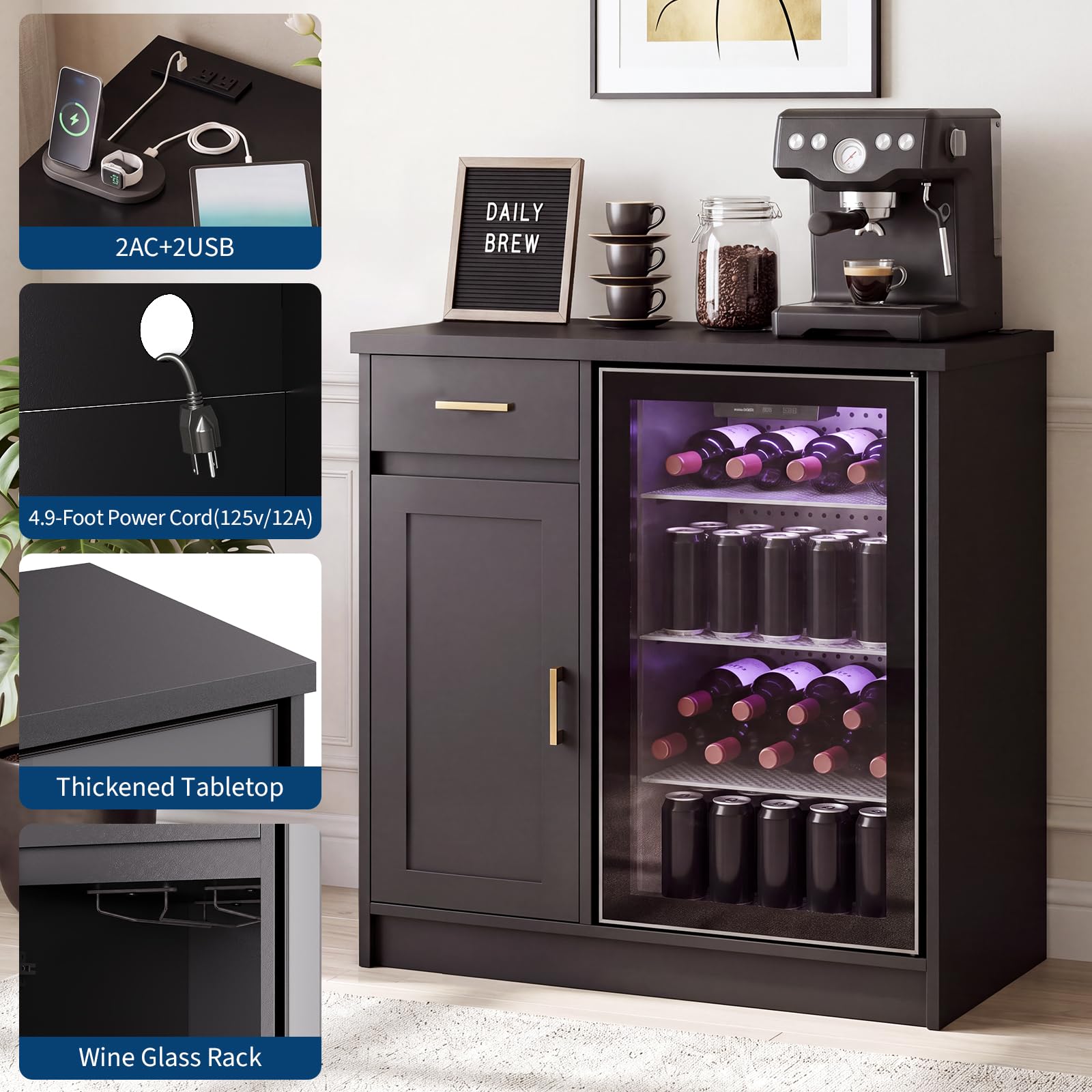 42in Farmhouse Wine Bar Cabine - Home Bar And Fridge ulasan dan harga