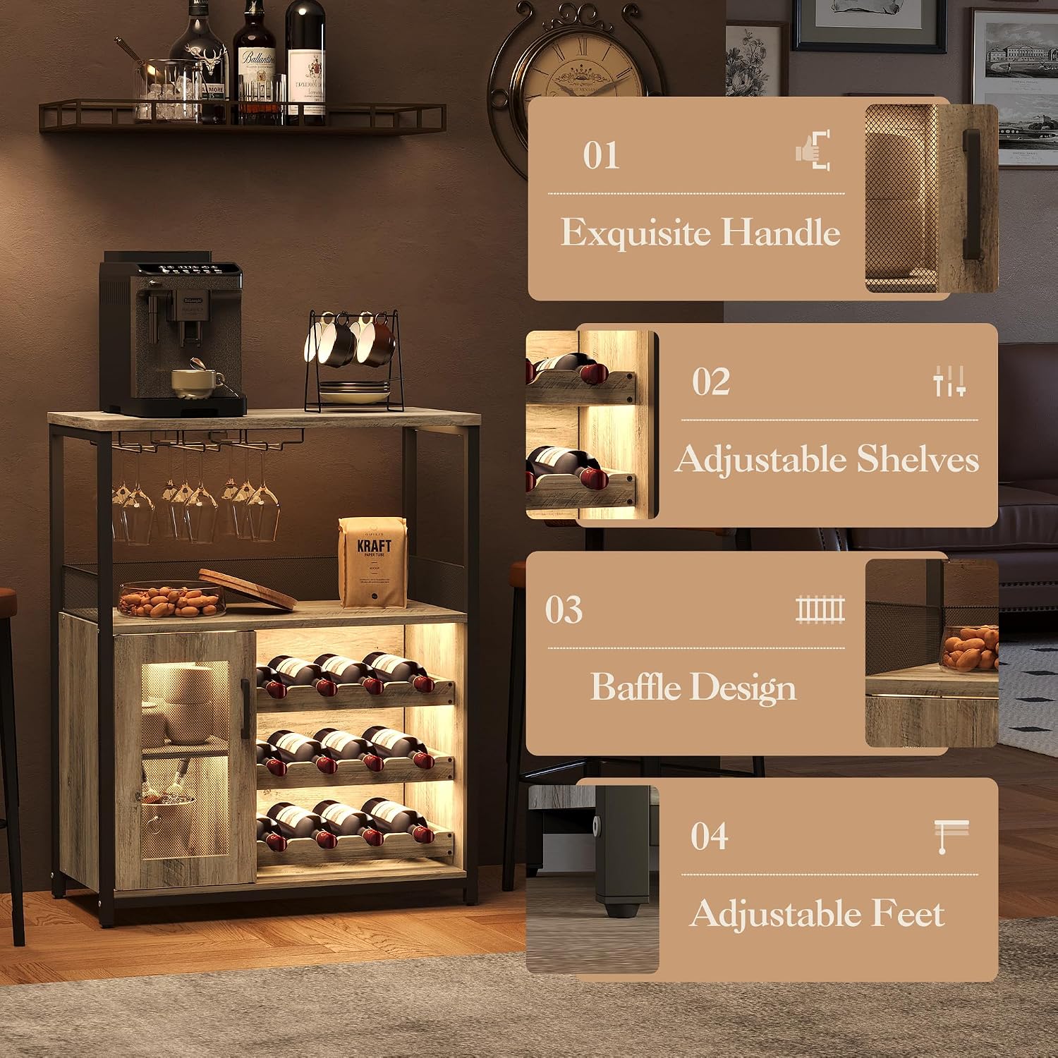 3 Tier Wine Bar Cabinet LED Li - Home Bar And Cabinet ulasan dan harga