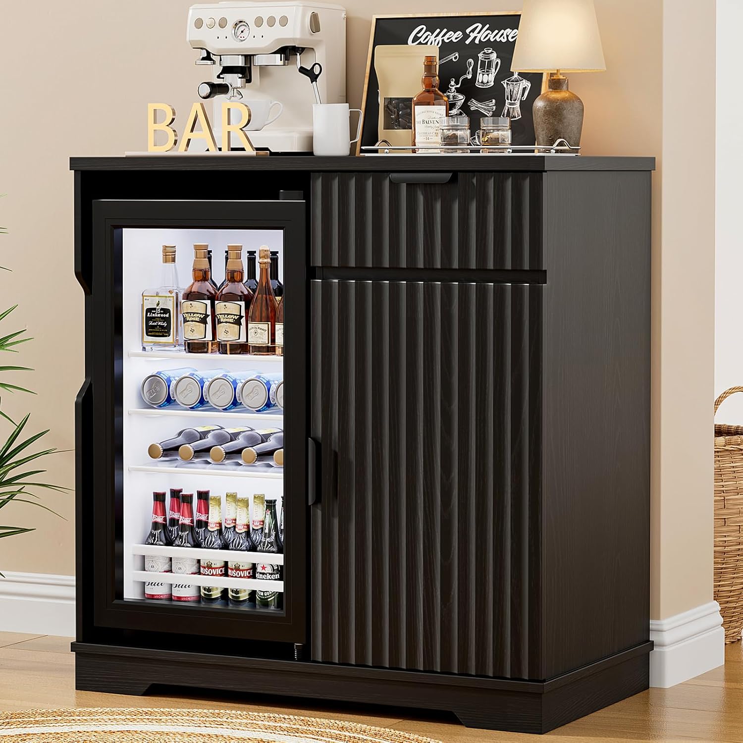Fluted Coffee Bar Cabinet with - Home Bar And Cabinet ulasan dan harga