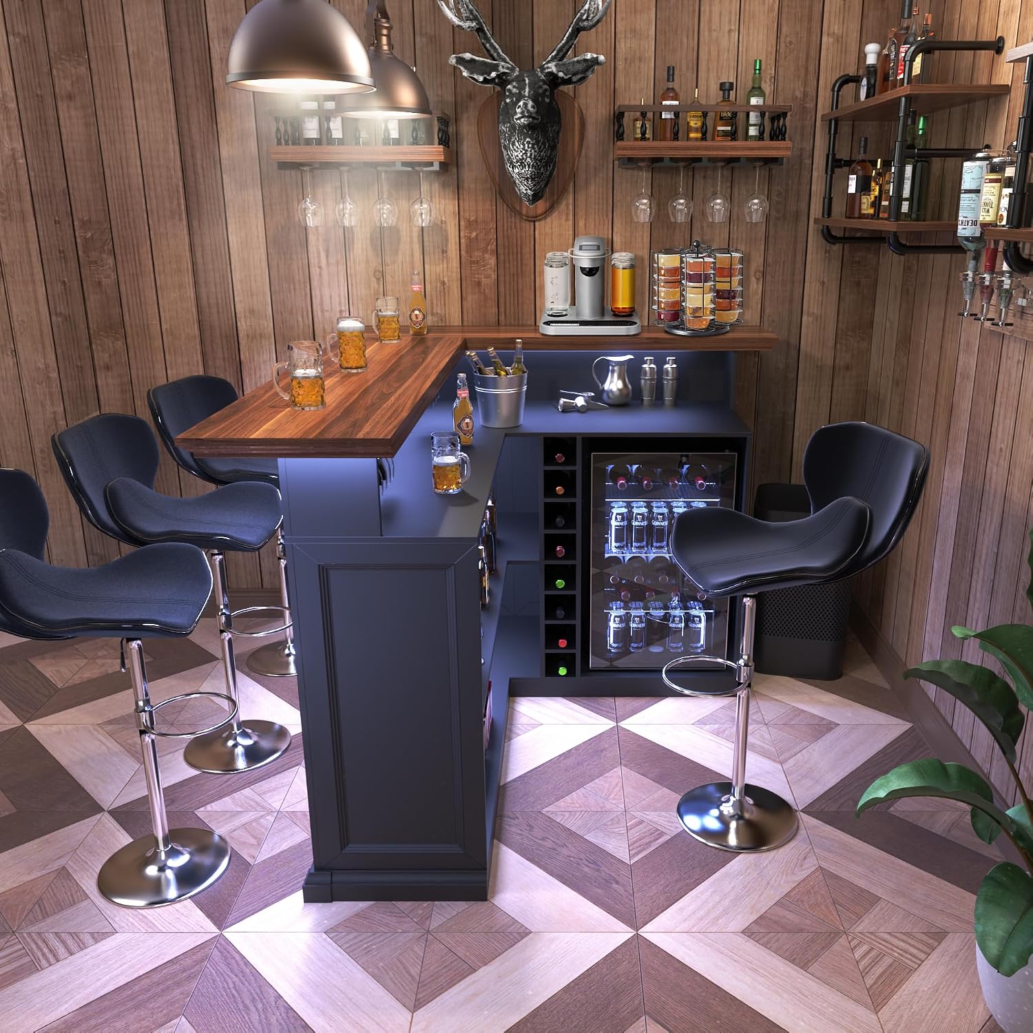 L-Shaped Home Bar Cabinet with - Home Bar And Fridge ulasan dan harga